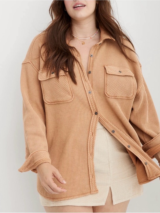 aerie Tops - Aerie Lumberjane Waffle Knit Button Down Shirt Cappaccino Tan Size
Medium